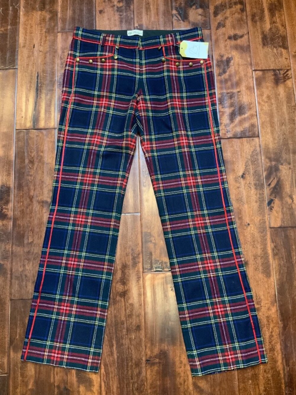 Blumarine Red Tartan Plaid Wool Pants, Size 12 | 44